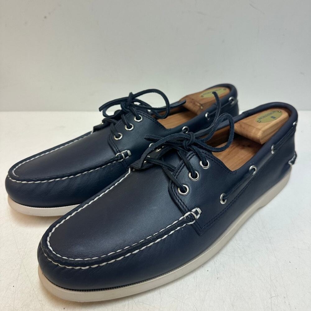 NWOT Quoddy Men's Head Boat Shoe Moccasin Navy Blue Handsewn Maine USA 12 D